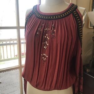 Free people embellished banded open shoulder top